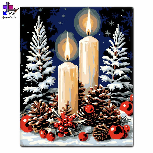 Glühender Winter-Kerzenschein | Malen nach Zahlen-Zahlmaler.de
