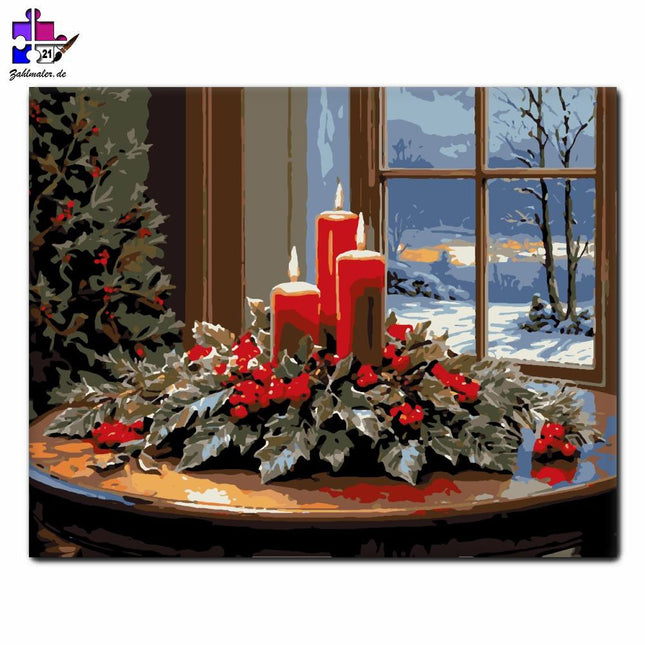 Winterliche Harmonie bei Kerzenschein | Malen nach Zahlen-Zahlmaler.de