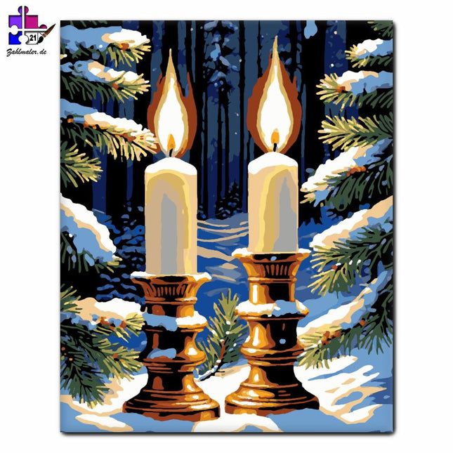 Glitzernder Winter-Kerzenschein | Malen nach Zahlen-Zahlmaler.de