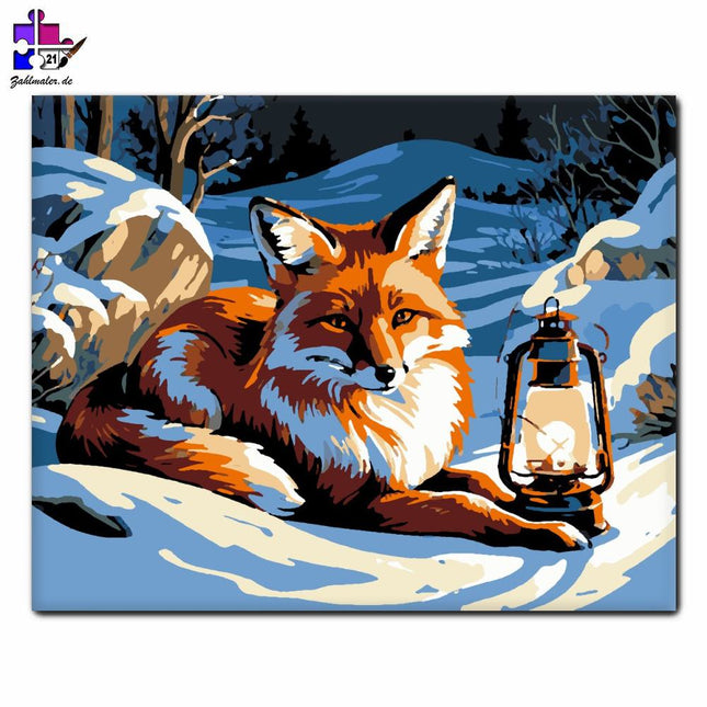 Schneenacht-Fuchswanderung | Malen nach Zahlen-Zahlmaler.de