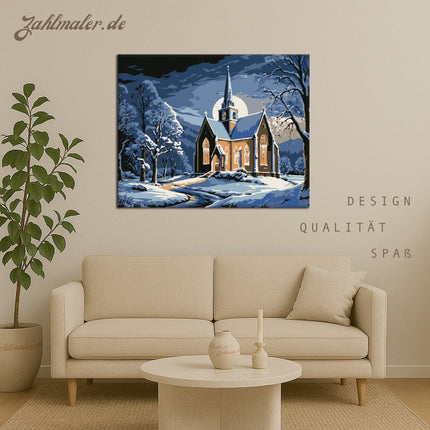 Mondbeschienene Winterkirche | Malen nach Zahlen-Zahlmaler.de