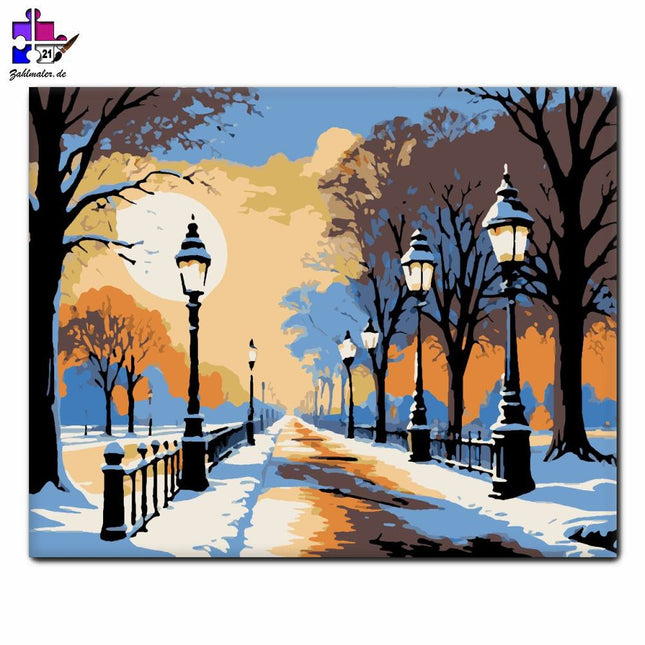 Mondschein-Winterspaziergang | Malen nach Zahlen-Zahlmaler.de