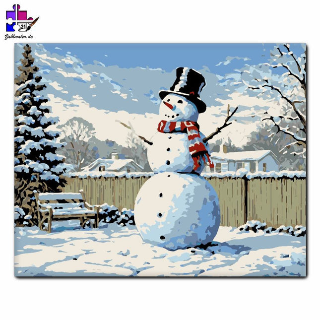 Das Lächeln des Schneemanns im Hof der Träume | Malen nach Zahlen-Zahlmaler.de