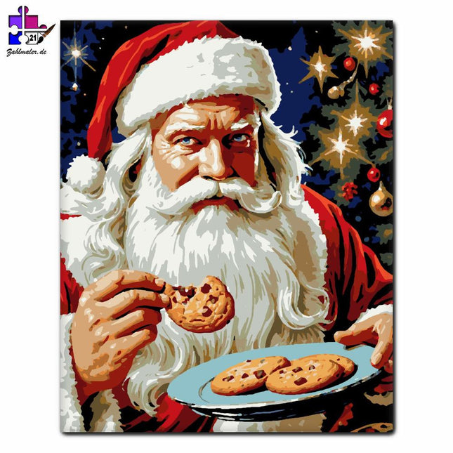 Die Geschichte vom Weihnachtsmann mit Keksen | Malen nach Zahlen-Zahlmaler.de
