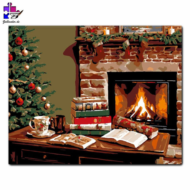 Ausgelassenheit neben dem Kamin | Malen nach Zahlen-Zahlmaler.de