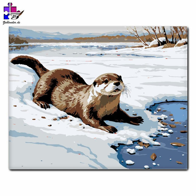 Winter Fröhlicher Otter | Malen nach Zahlen-Zahlmaler.de