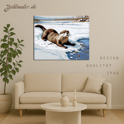 Winter Fröhlicher Otter | Malen nach Zahlen-Zahlmaler.de