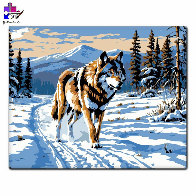 Wolfswanderung im Winter | Malen nach Zahlen-Zahlmaler.de