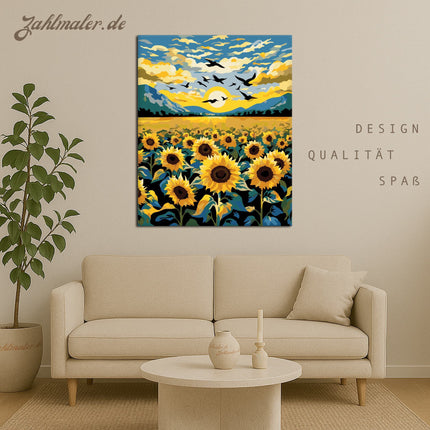 Sonnenblumenfeld Harmonie | Malen nach Zahlen-Zahlmaler.de
