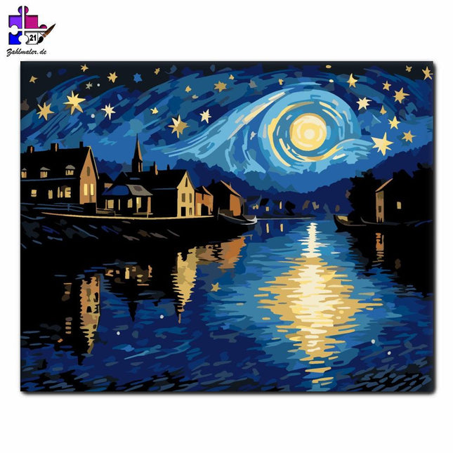 Sternennacht am Flussufer | Malen nach Zahlen-Zahlmaler.de