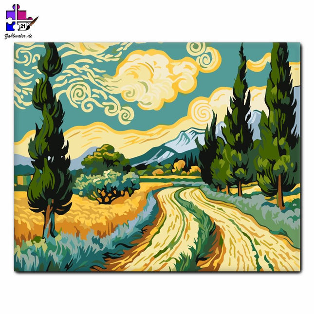 Harmonie von Zypressen und Bergen | Malen nach Zahlen-Zahlmaler.de