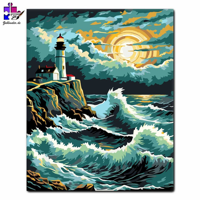 Blick auf den Leuchtturm am Meer | Malen nach Zahlen-Zahlmaler.de