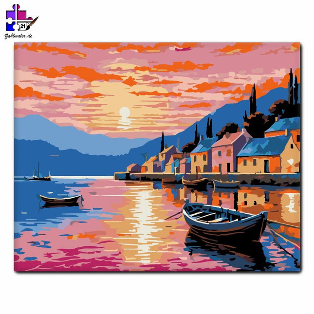 Sonnenuntergang Hafen Harmonie | Malen nach Zahlen-Zahlmaler.de