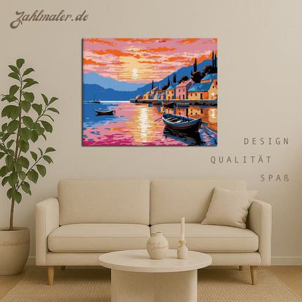 Sonnenuntergang Hafen Harmonie | Malen nach Zahlen-Zahlmaler.de