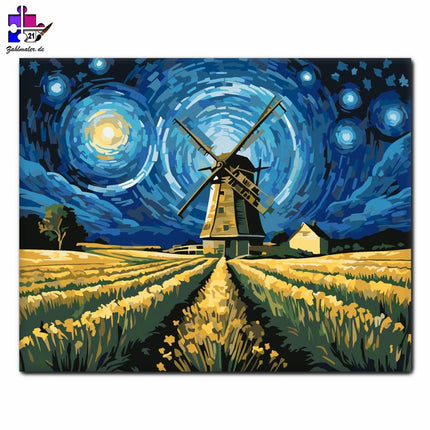 Harmonie der Nacht Windmühle | Malen nach Zahlen-Zahlmaler.de