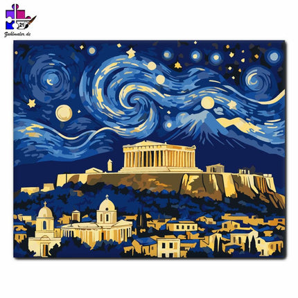 Sternennacht über der Akropolis | Malen nach Zahlen-Zahlmaler.de