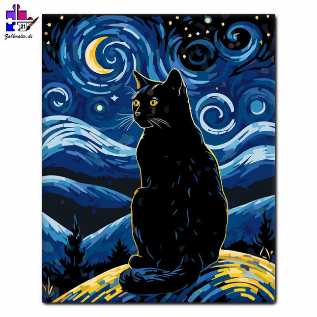 Katze der Nacht Sterne | Malen nach Zahlen-Zahlmaler.de