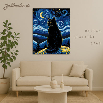 Katze der Nacht Sterne | Malen nach Zahlen-Zahlmaler.de