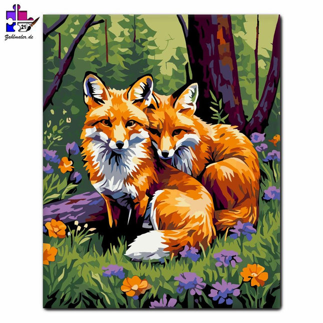 Harmonie der Waldfüchse | Malen nach Zahlen-Zahlmaler.de