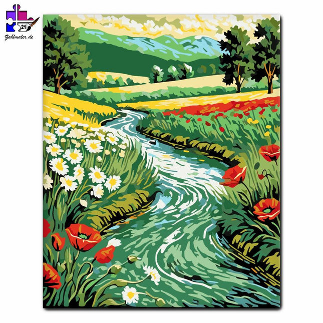 Die Magie des blühenden Baches | Malen nach Zahlen-Zahlmaler.de