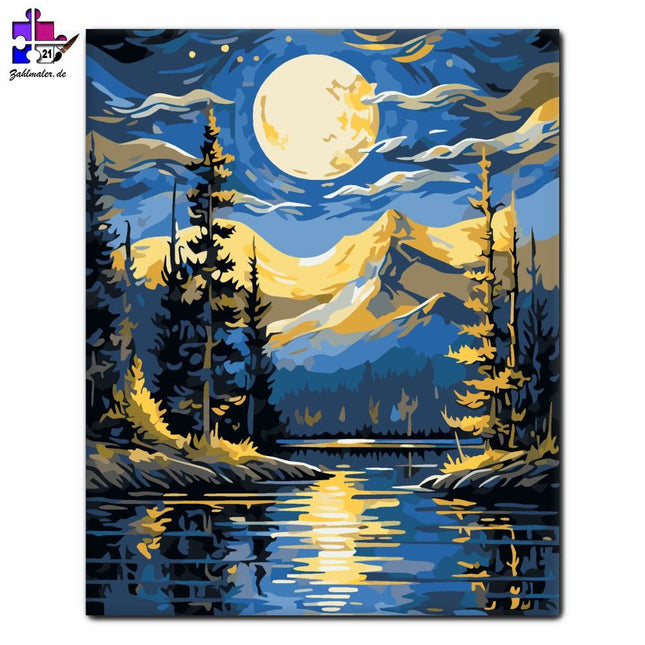 Stille im mondbeschienenen See | Malen nach Zahlen-Zahlmaler.de