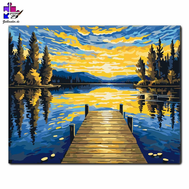 Spiegelung im Sonnenuntergang | Malen nach Zahlen-Zahlmaler.de