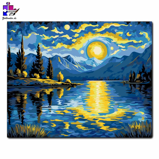 Bergsee Lichtshow | Malen nach Zahlen-Zahlmaler.de