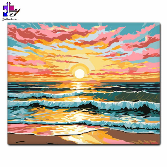 Sonnenuntergang Harmonie am Meer | Malen nach Zahlen-Zahlmaler.de