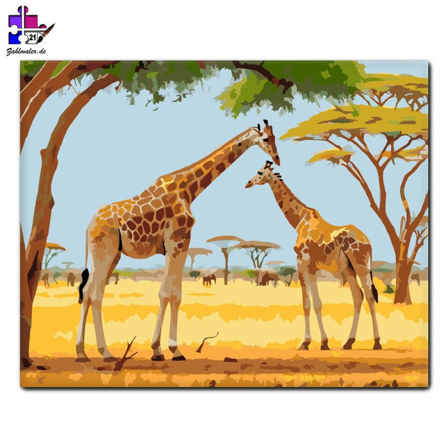 Giraffen in der afrikanischen Savanne | Malen nach Zahlen-Zahlmaler.de
