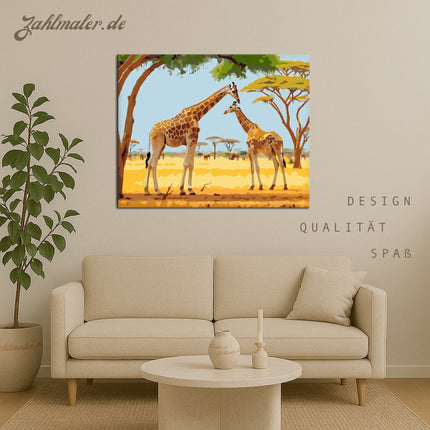 Giraffen in der afrikanischen Savanne | Malen nach Zahlen-Zahlmaler.de