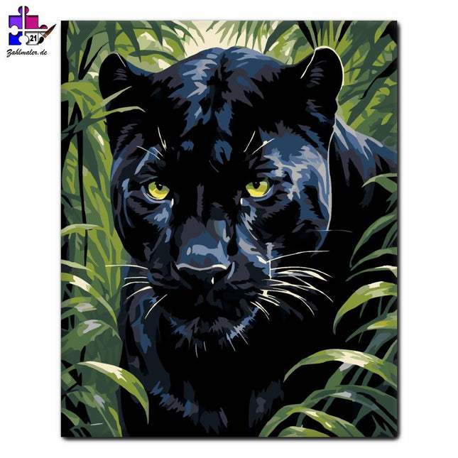 Schwarzer Panther im mondbeschienenen Dschungel | Malen nach Zahlen-Zahlmaler.de