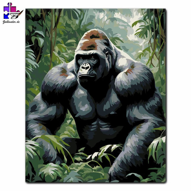 Silberrücken-Gorilla im Dschungel | Malen nach Zahlen-Zahlmaler.de