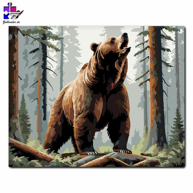 Braunbär im tiefen Wald | Malen nach Zahlen-Zahlmaler.de