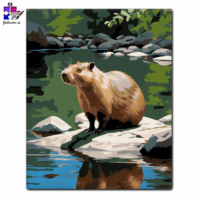 Kapibara am Flussufer | Malen nach Zahlen-Zahlmaler.de