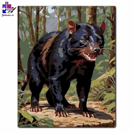 Der Tasmanische Teufel im tiefen Wald | Malen nach Zahlen-Zahlmaler.de