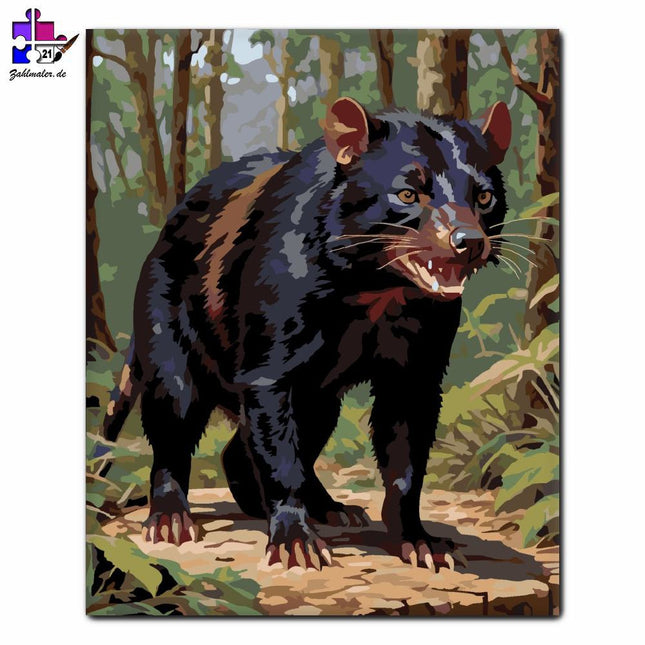 Der Tasmanische Teufel im tiefen Wald | Malen nach Zahlen-Zahlmaler.de