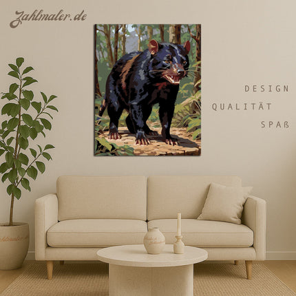 Der Tasmanische Teufel im tiefen Wald | Malen nach Zahlen-Zahlmaler.de