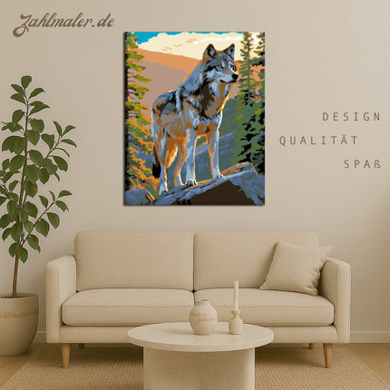 Grauer Wolf in den Bergen | Malen nach Zahlen-Zahlmaler.de