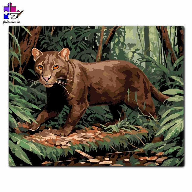 Jaguarundi im tiefen Wald | Malen nach Zahlen-Zahlmaler.de