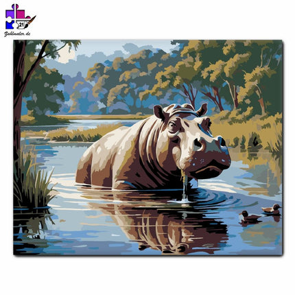 Nilpferd am Hafen | Malen nach Zahlen-Zahlmaler.de