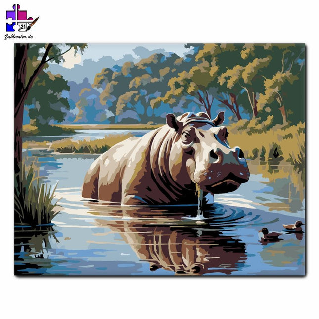 Nilpferd am Hafen | Malen nach Zahlen-Zahlmaler.de