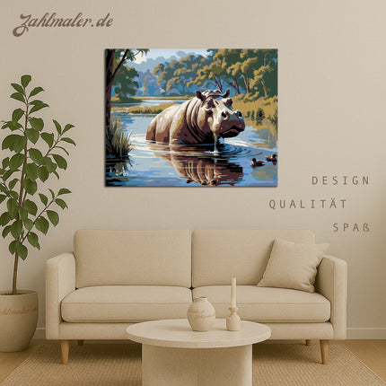 Nilpferd am Hafen | Malen nach Zahlen-Zahlmaler.de