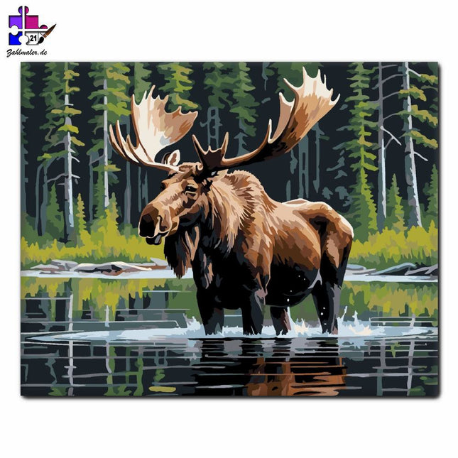 Elche im klaren Teich | Malen nach Zahlen-Zahlmaler.de