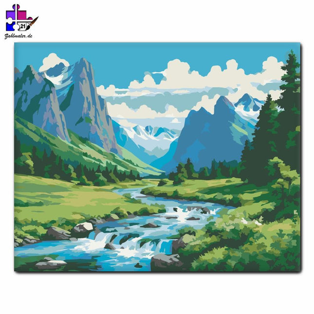 Harmonie des Bergbachs | Malen nach Zahlen-Zahlmaler.de