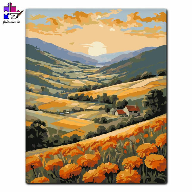 Sonnenuntergang über dem Wheatfield Valley | Malen nach Zahlen-Zahlmaler.de