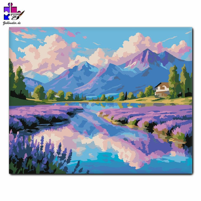 Kristallklarer See und Lavendelfelder | Malen nach Zahlen-Zahlmaler.de