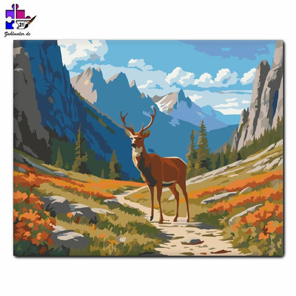 Wildtiere und Wildblumen Bergpfad | Malen nach Zahlen-Zahlmaler.de