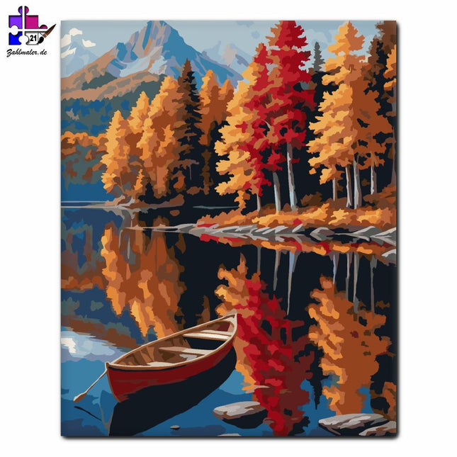 Herbstbäume und Bergteich | Malen nach Zahlen-Zahlmaler.de