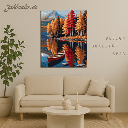 Herbstbäume und Bergteich | Malen nach Zahlen-Zahlmaler.de