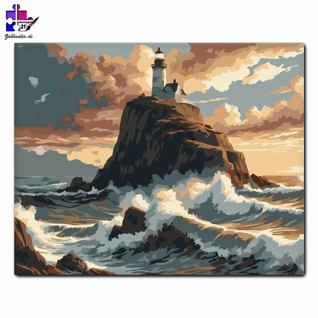 Leuchtturm an der felsigen Küste | Malen nach Zahlen-Zahlmaler.de